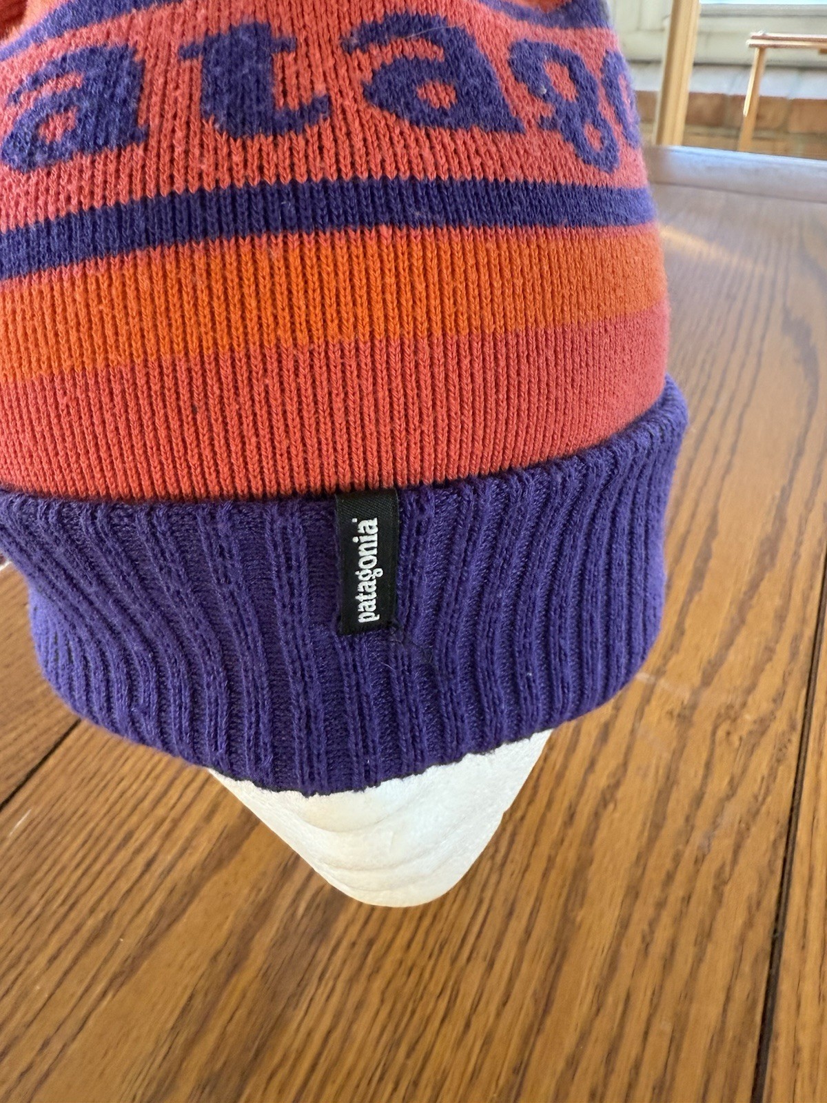 Patagonia Purple & Orange Double Layer Pom Pom Beanie Hat One Size