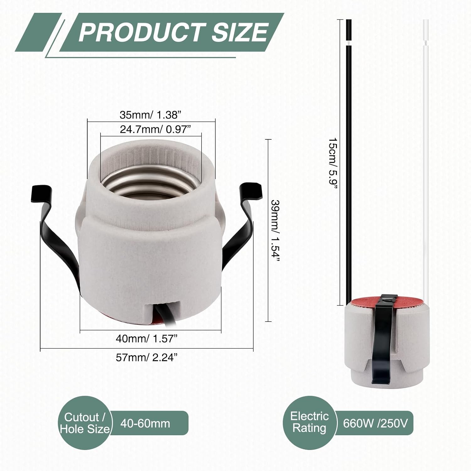 E26 Light Socket, Snap-in Bulb Socket, Standard Medium Screw