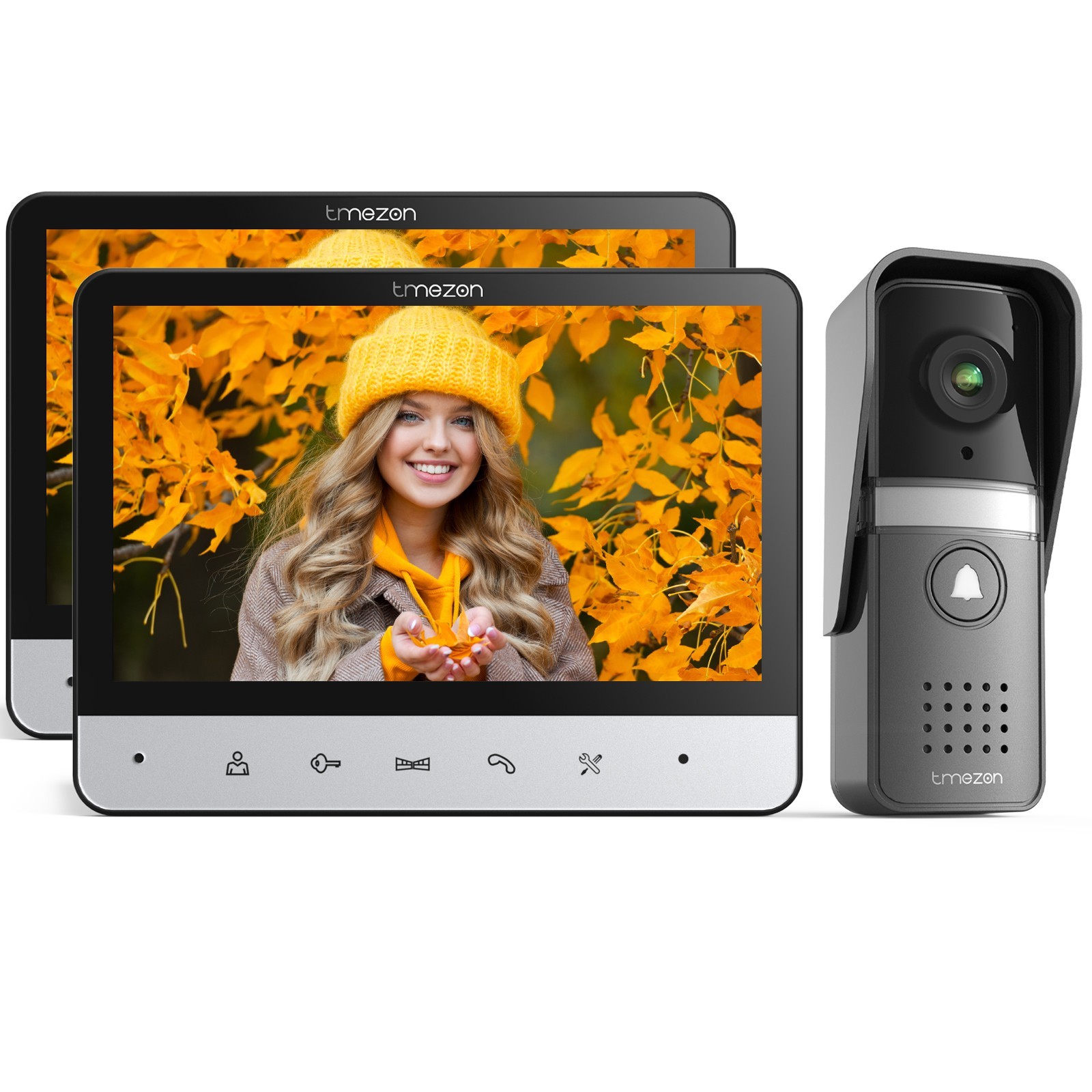 TMEZON 2x7'' Monitor Video Doorbell Chime  Intercom Security System with Camera