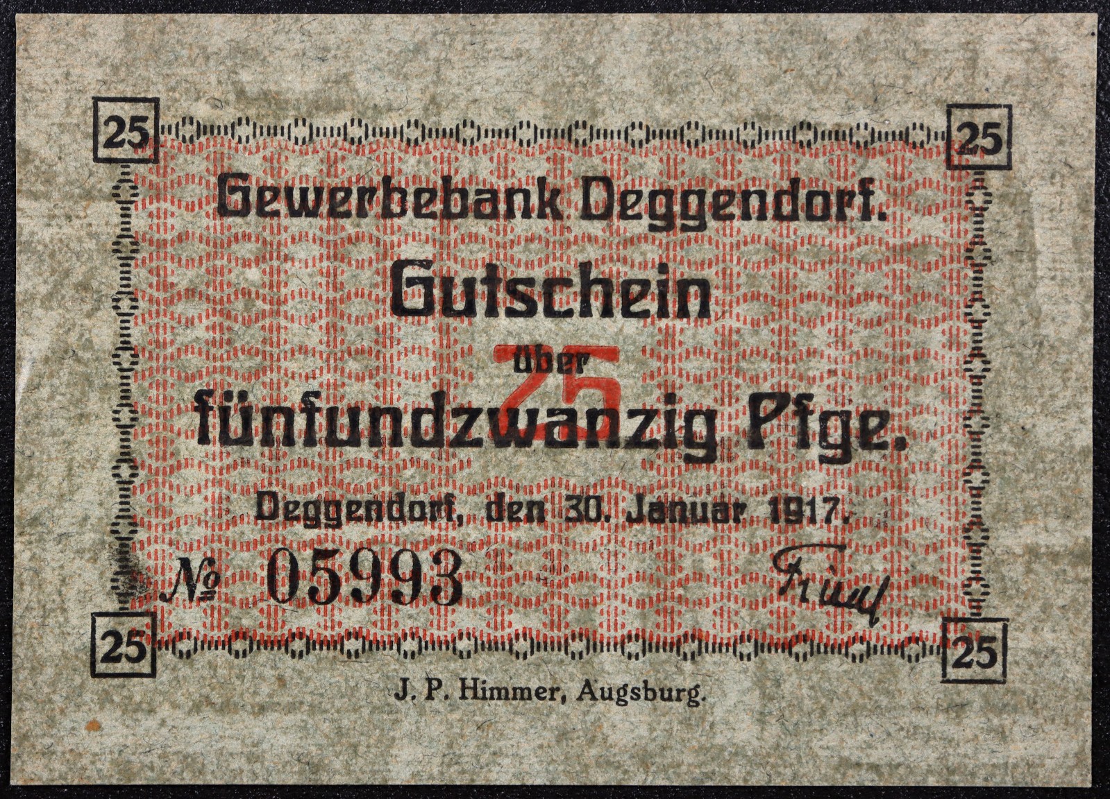 DEGGENDORF 1917 RARE 25 Pfennig German Notgeld