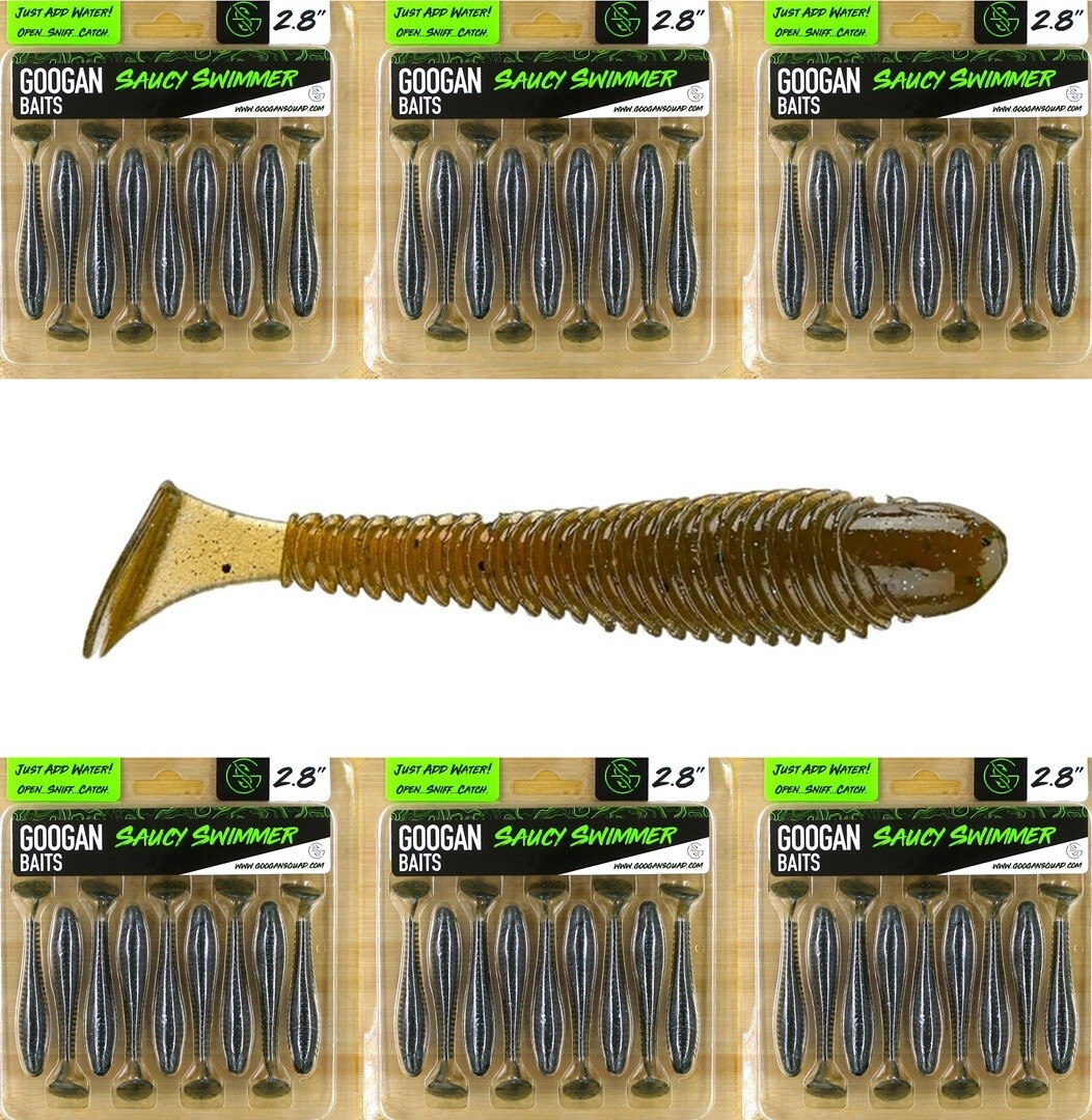 (6) Packs Of 9 Googan Saucy Swimmer 2.8" Swimbaits Green Pumpkin Blue Brand New