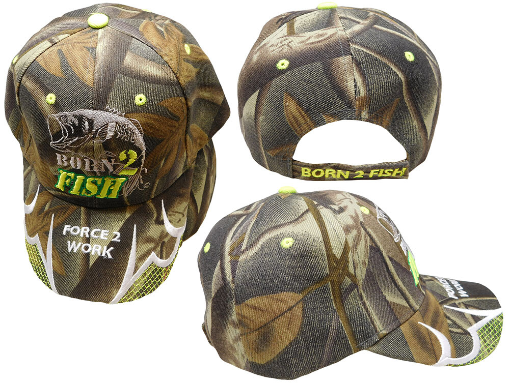 Born 2 ( To ) Fish Forced 2 Work Camouflage Camo Embroidered Cap Hat