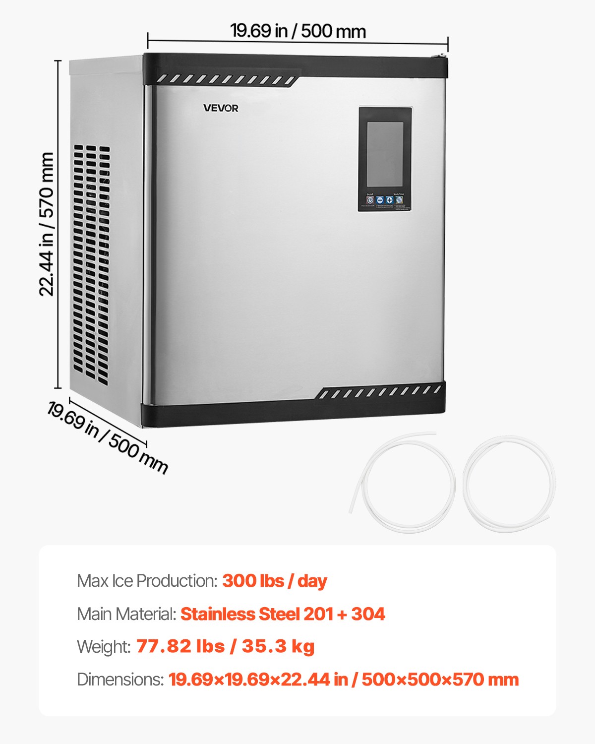 VEVOR Commercial Ice Maker Machine - Head 300 lbs/Day Self-Cleaning Ice Maker