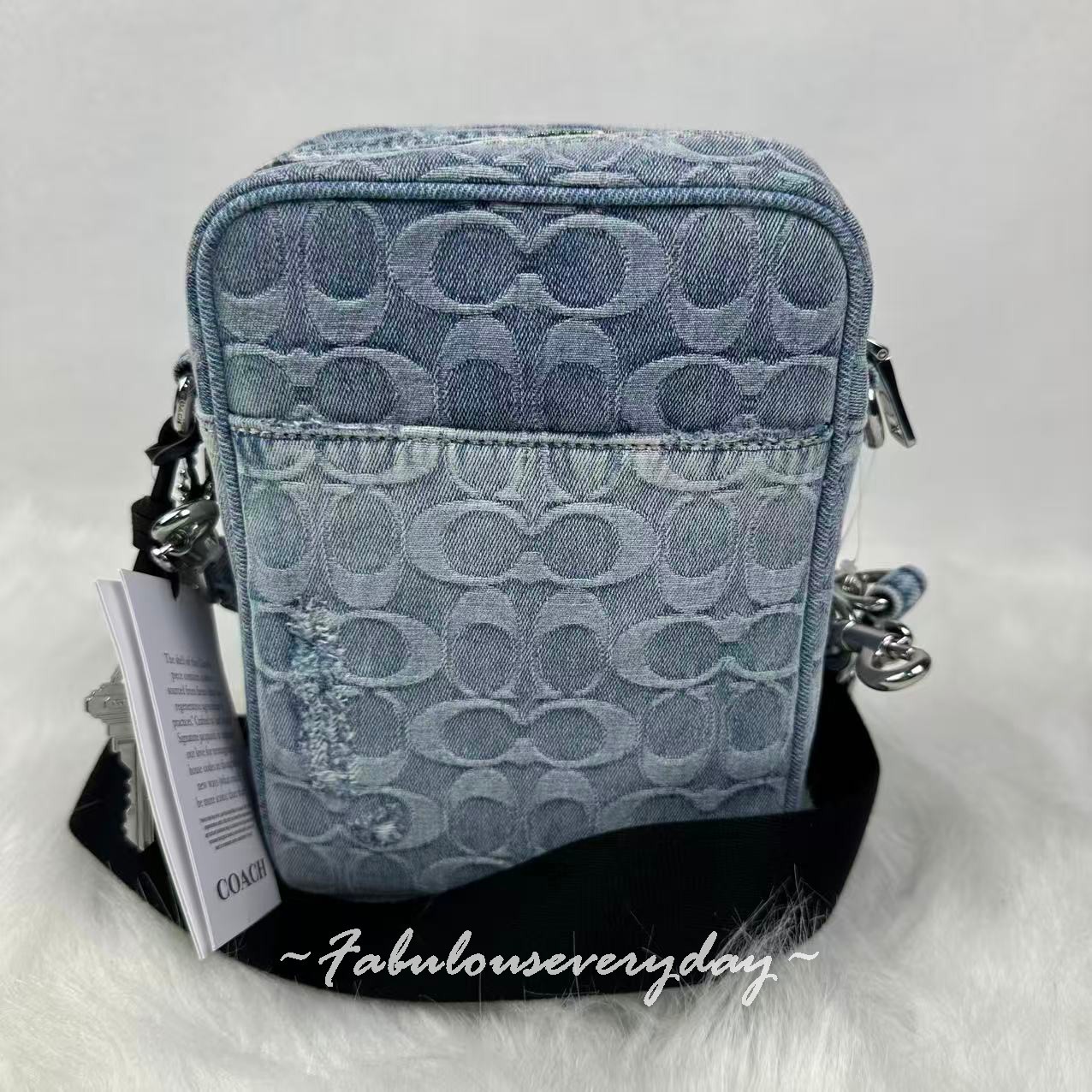 Coach Men Tristan Crossbody Bag 14 In Loved Signature Denim With Charms CET70