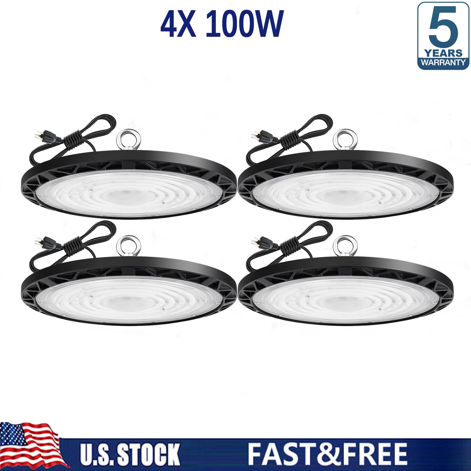4 Pack 100W UFO Led High Bay Light Shop Industrial Commercial Factory Warehouse