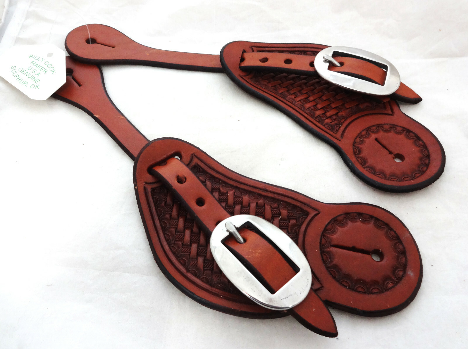 Billy Cook Leather Spur Straps Basket Stamped Western Pair Horse Adult Chestnut