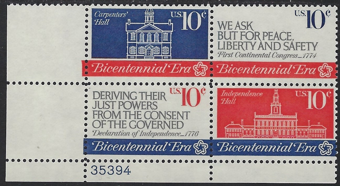 USA - 1974 MNH 8c Plate Block of 4 Stamps ............# 1543-1545