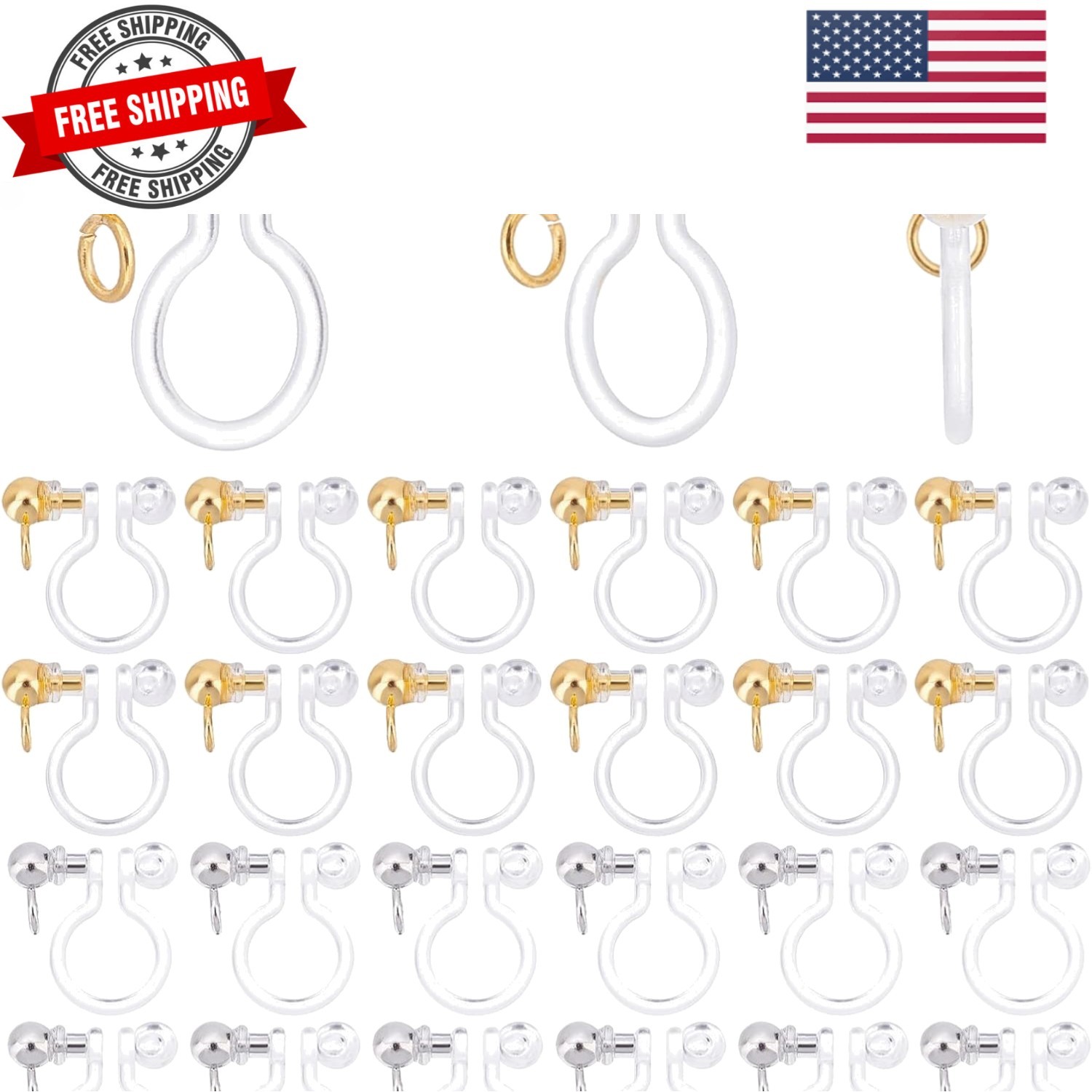 23pcs Transparent U Type Earring Findings Alloy Invisible Clip on Earring Con...