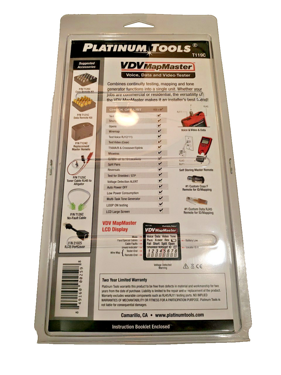 Platinum Tools T119C / VDV MapMaster Tester Clamshell