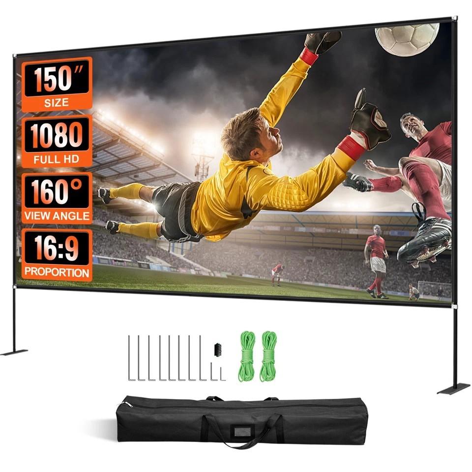 Outdoor Movie Screen w/ Stand Portable Projector Screen 150" 16:9 HD 4K