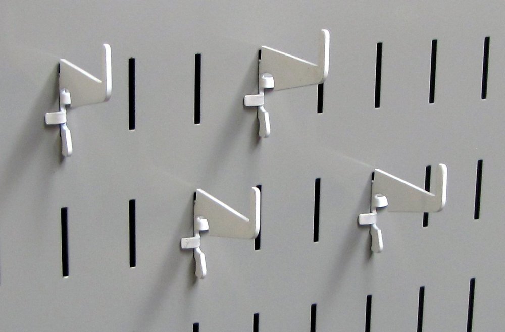 1-7/8" Pegboard Hooks Slotted Metal White Hook Pack for Pegboard Tool Organizer
