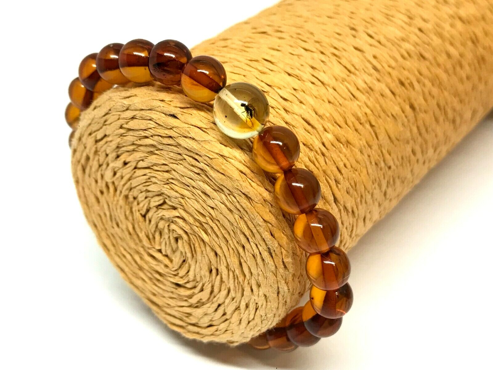 AMBER BRACELET Gift Insect Round Beads Baltic Amber Inclusion Insects 6,2g 17425