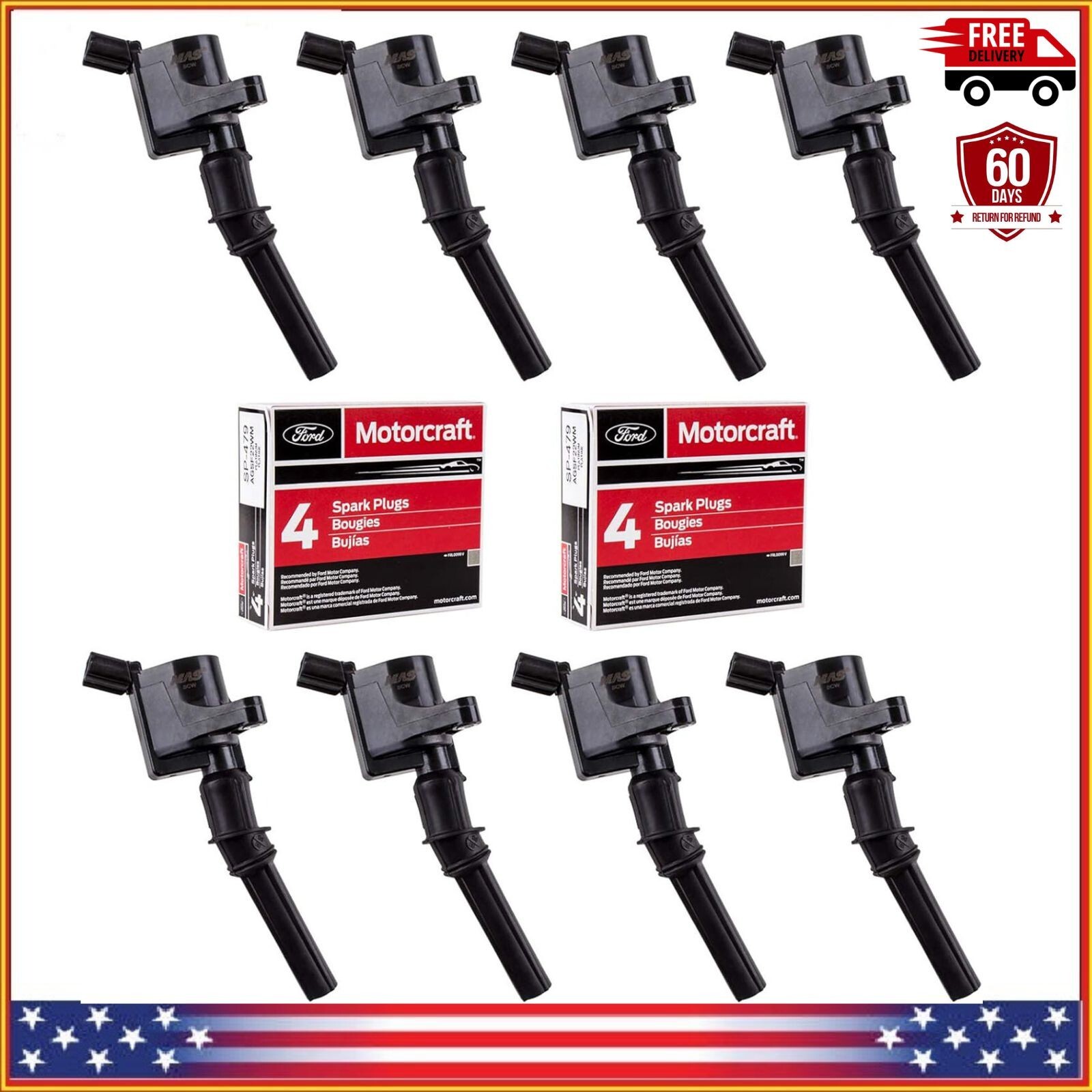 Ignition Coil DG508 & Motorcraft Spark Plug SP479 for Ford 4.6L 5.4L V8 DG457DG