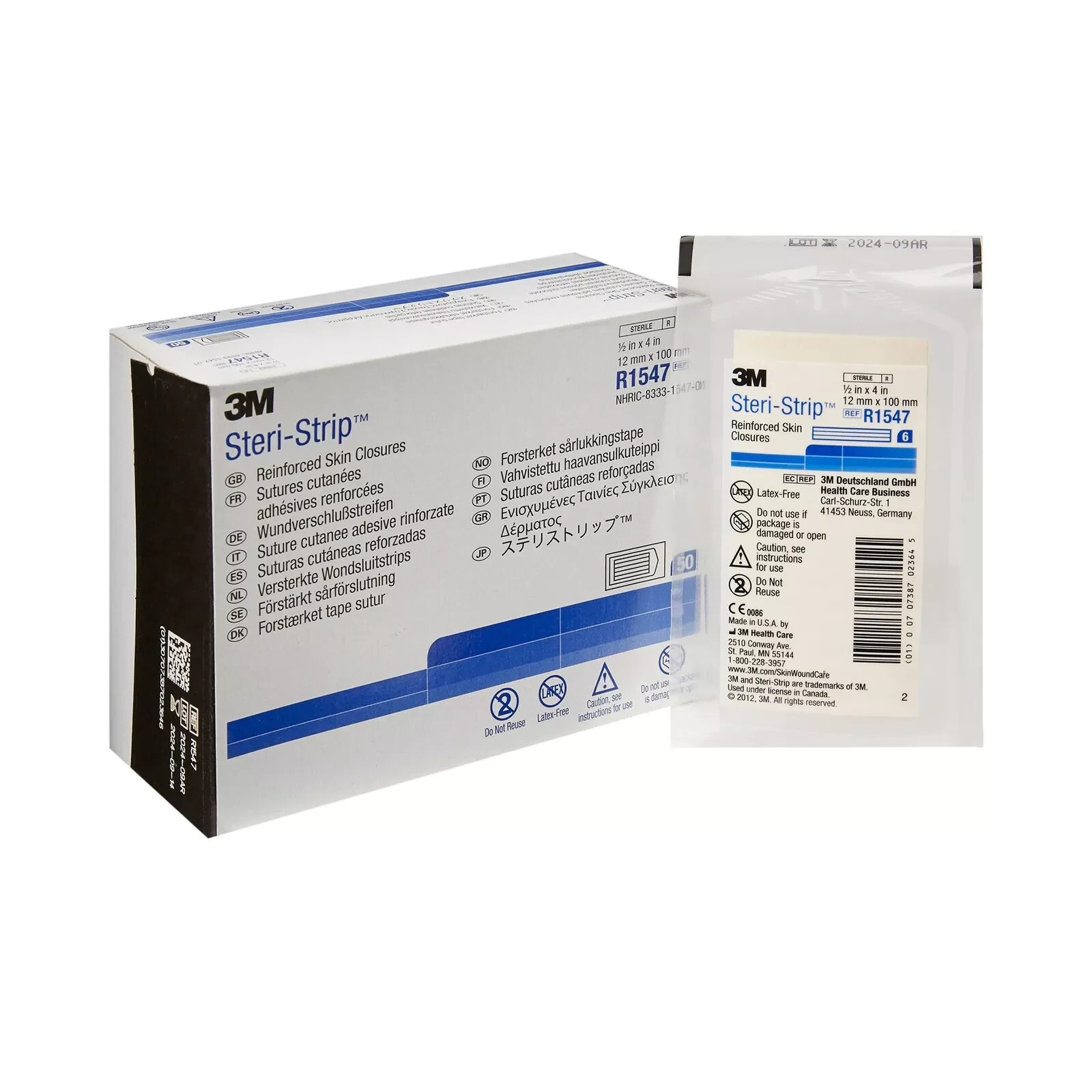 3M Steri-Strip Reinforced Skin Closure 1/2"x4" R1547, 6ct - Box of 50