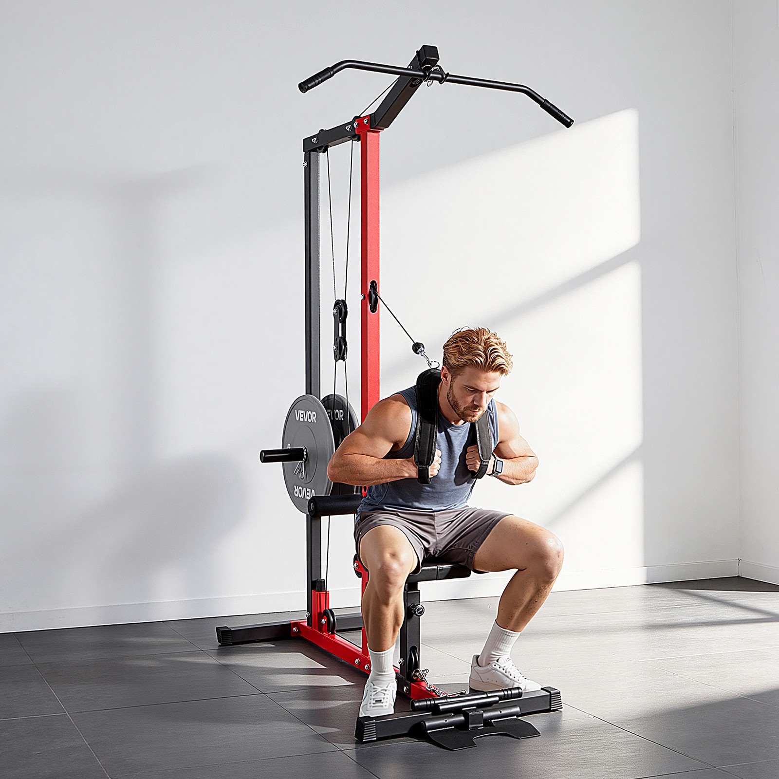 VEVOR LAT Pull Down Machine 3-in-1 LAT Machine with 3-Level Adjustable Seat
