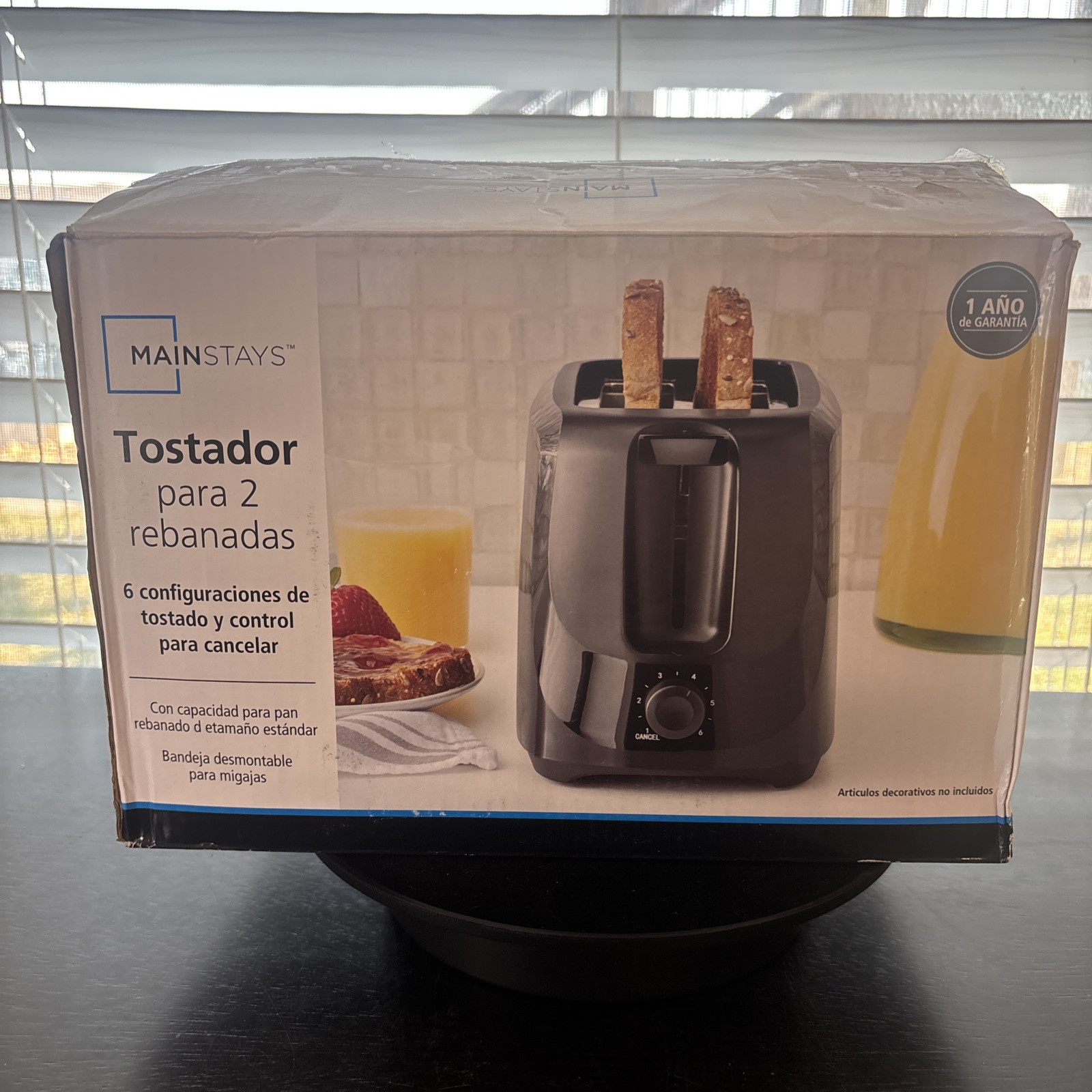 Mainstays 2-Slice Toaster with 6 Shade Settings and Removable Crumb Tray, Black