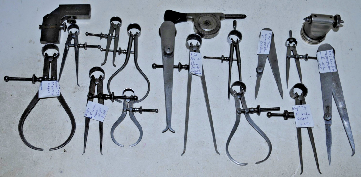 Starrett Measuring Tools, 14 Inside & Outside Calipers, 3 - 6" long, plus 3other
