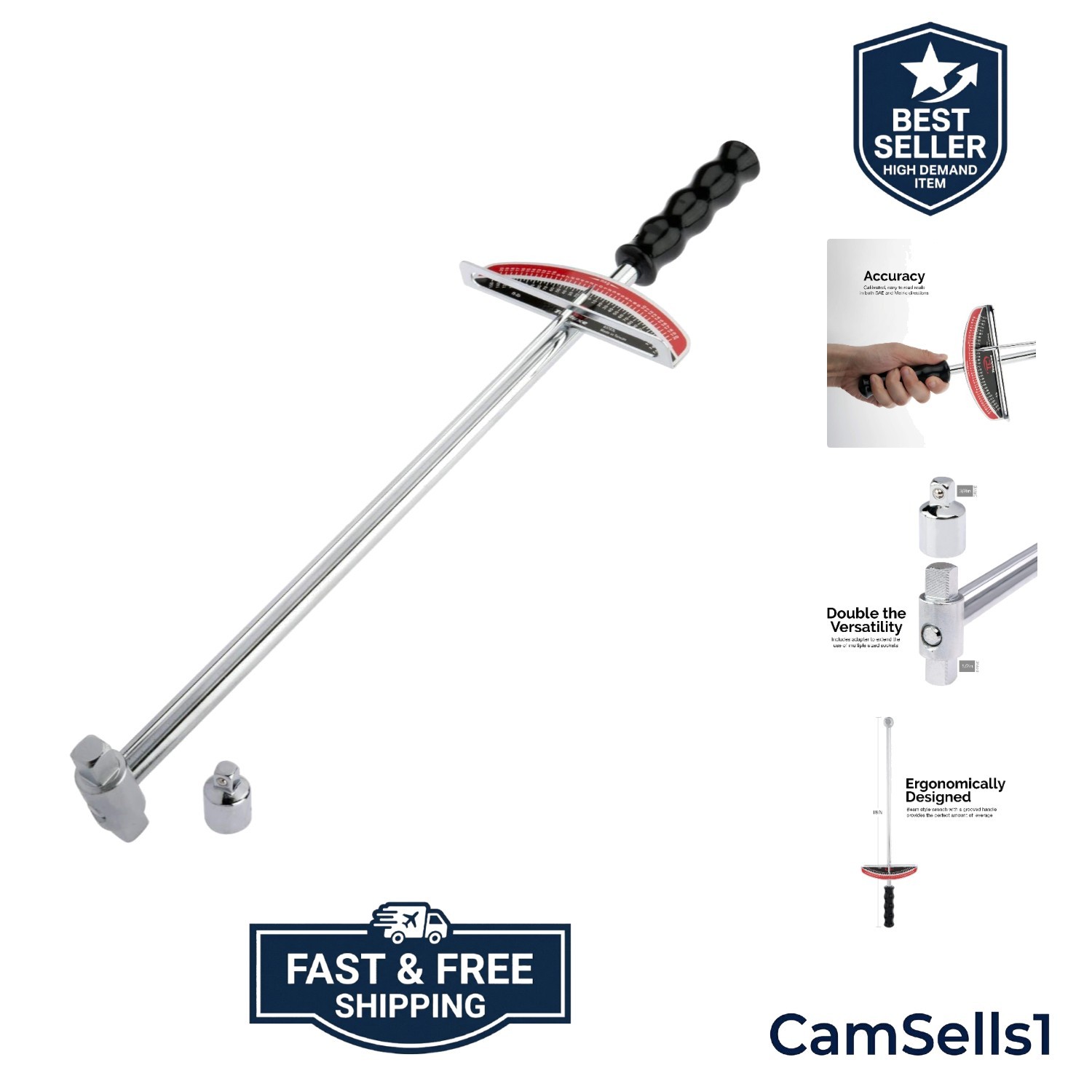 03703L Dual Drive Beam Style Torque Wrench | 3/8” & ½” Drives | 17” Length | ...