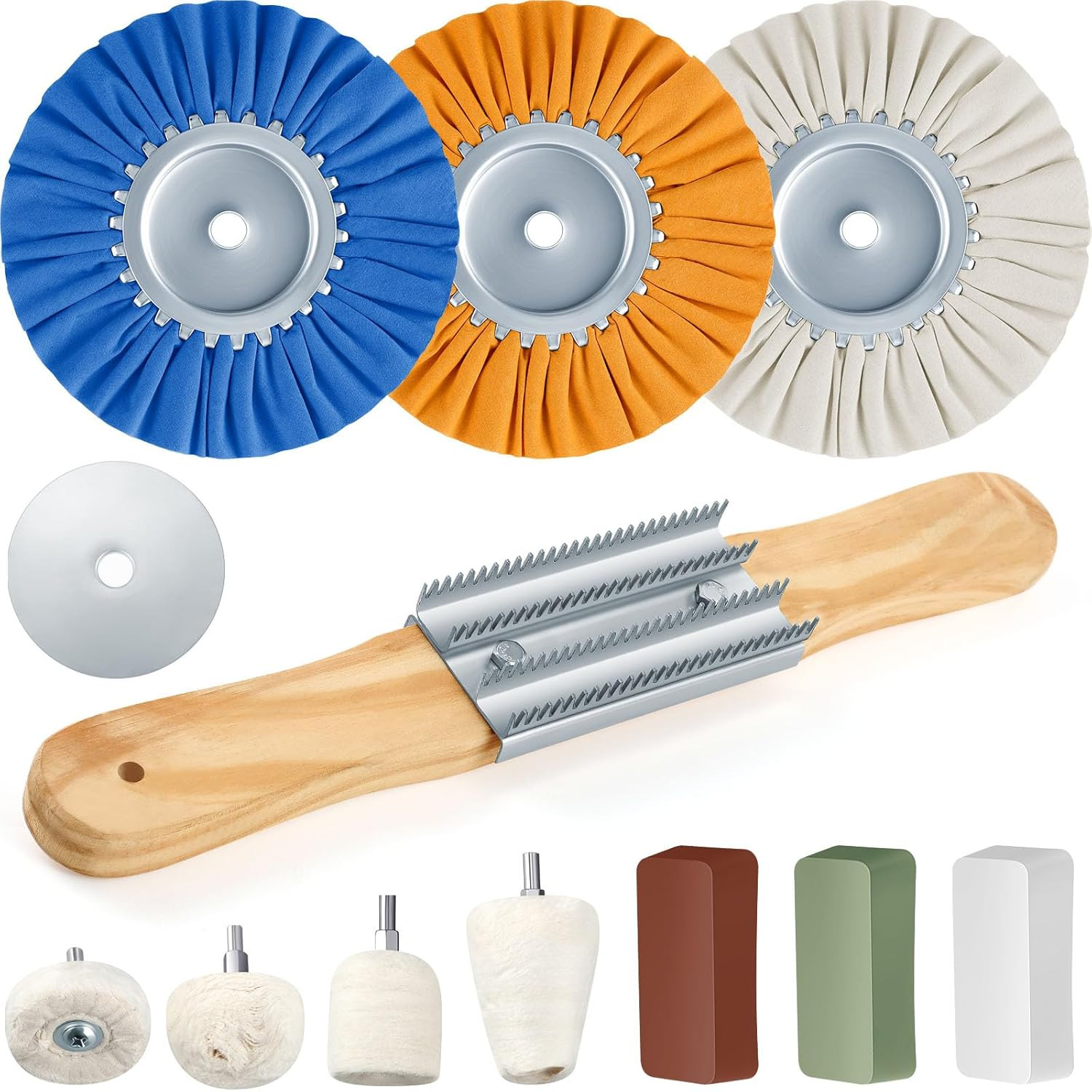 12 Pcs 8" Airway Polishing Wheel Kit in Diameter 5/8", Metal Aluminum Buffing Wh