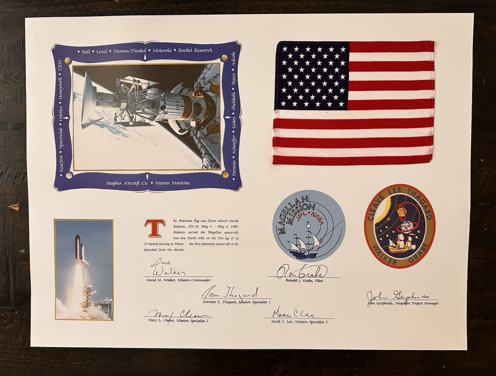 RARE Space Shuttle STS 30 Atlantis US Flag Flown In Space 1989 NASA JPL