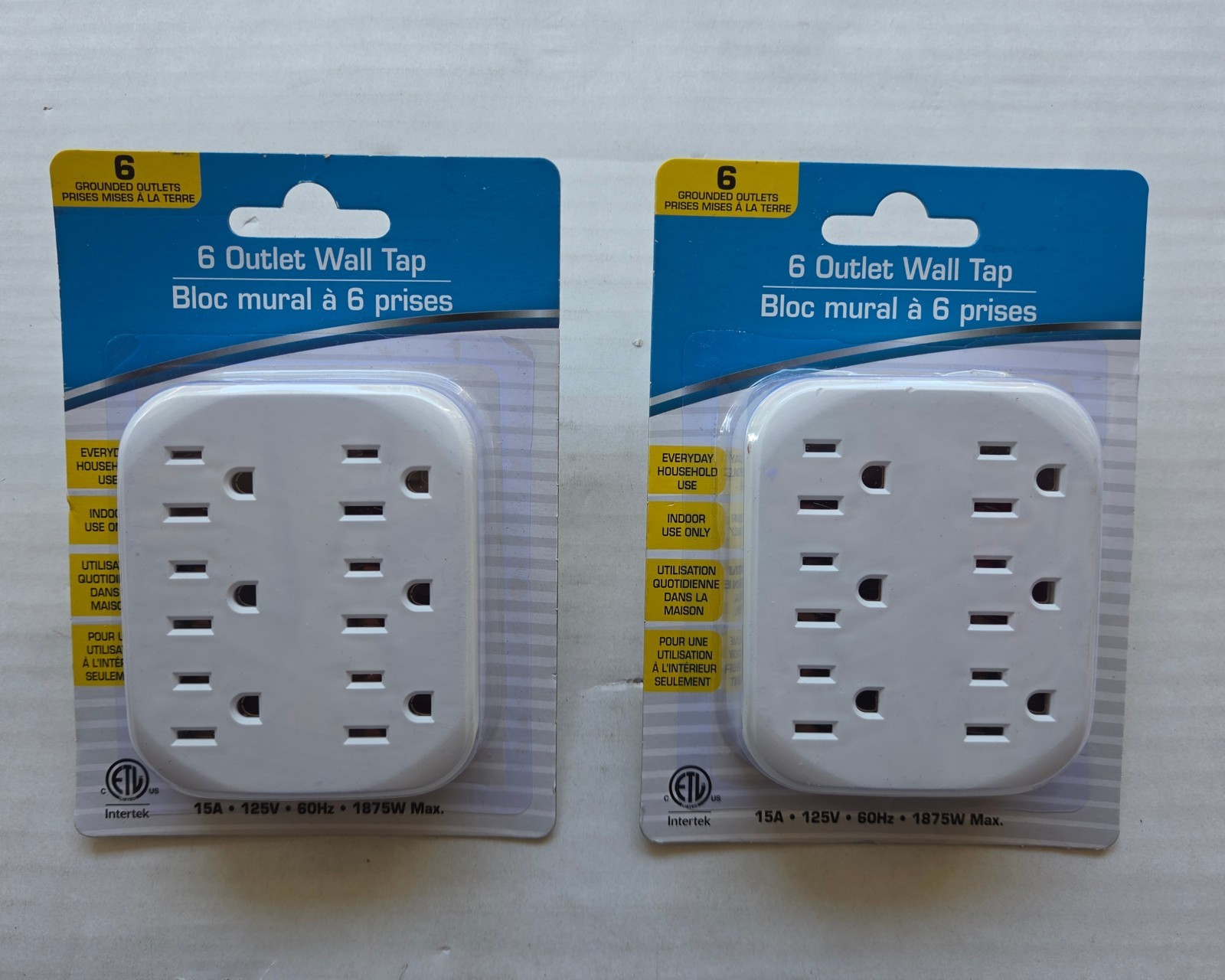 Interlek 6 Grounded Outlets - 6 Outlet Wall Tap - 15A - 125V - 60Hz 1875W Max.