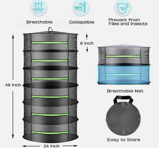 6 Layer Food Dehydrator Rack Tray Hanging Solar Fruit Herb Drying Rack Collapsib