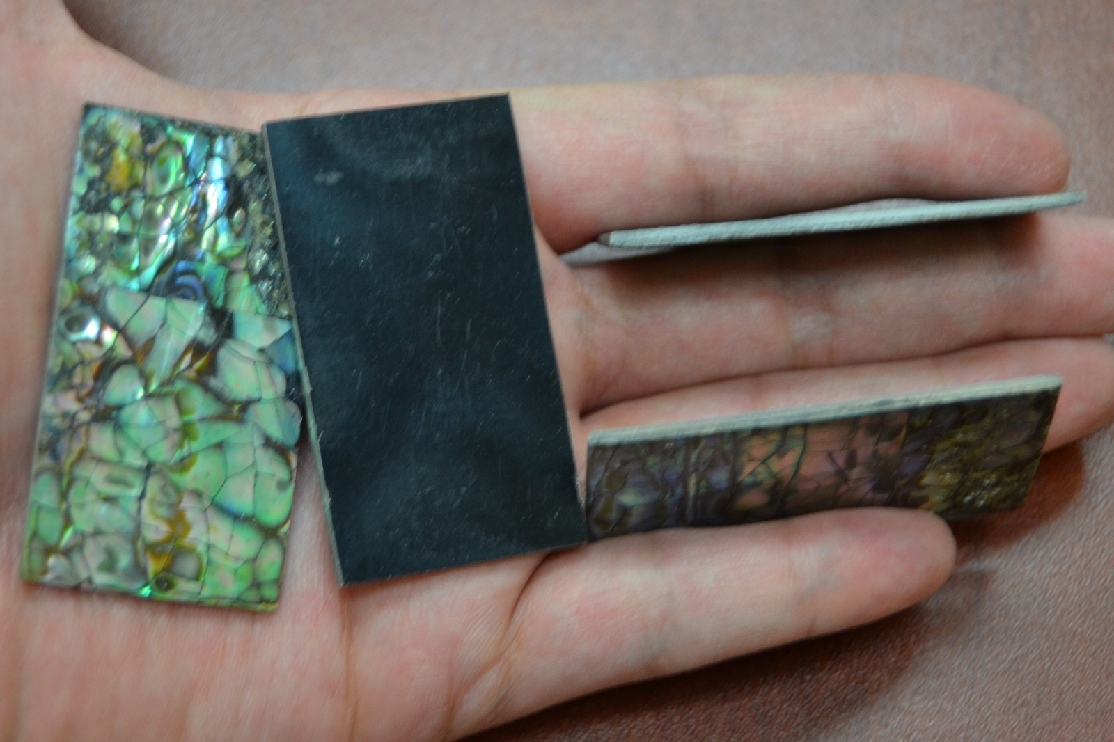 4 PCS ABALONE SHELL BLANK INLAY BLACK BACK 2 1/4" x 1 1/4"