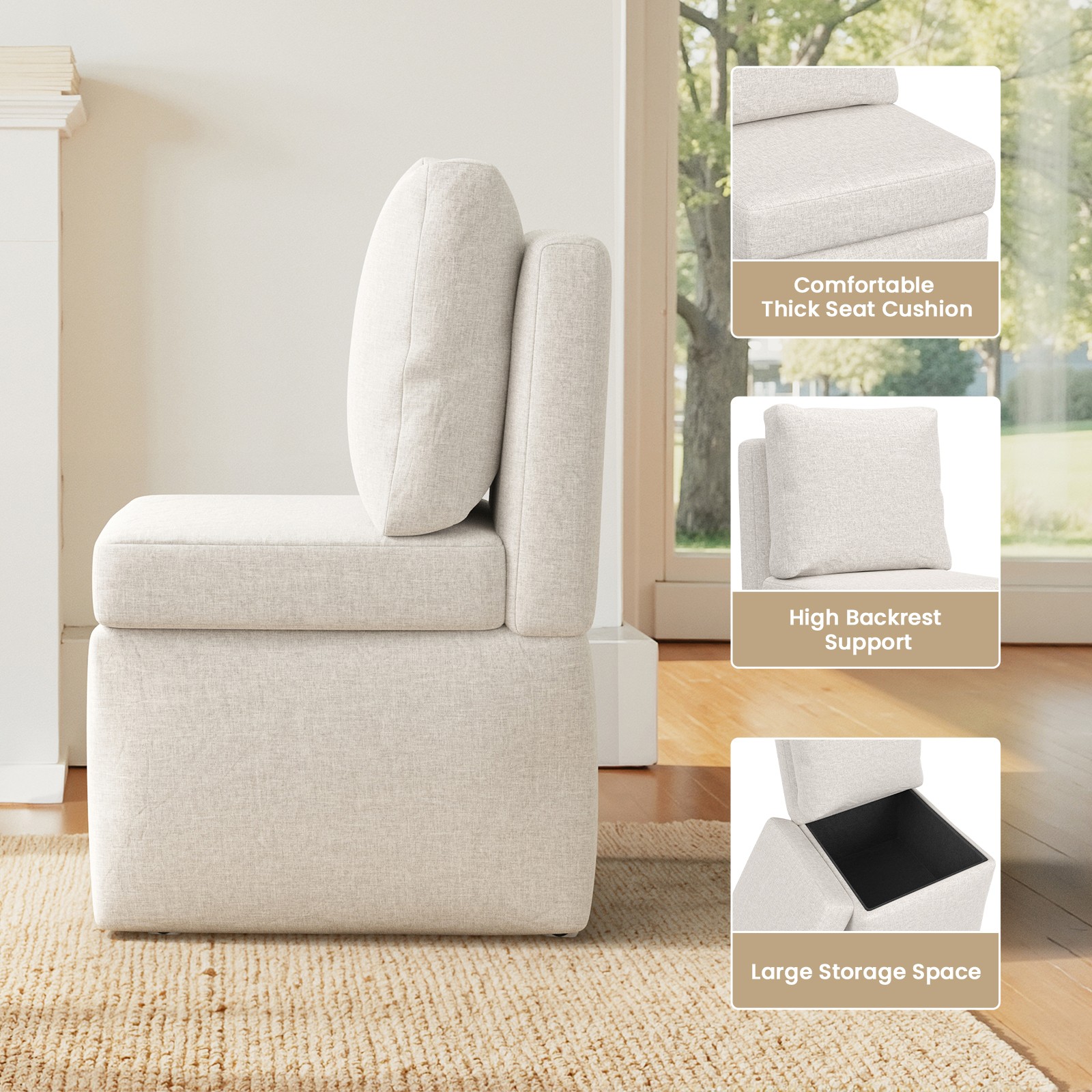 Armless Lounge Sofa Chair, Soft Corduroy Upholstered Accent Chair