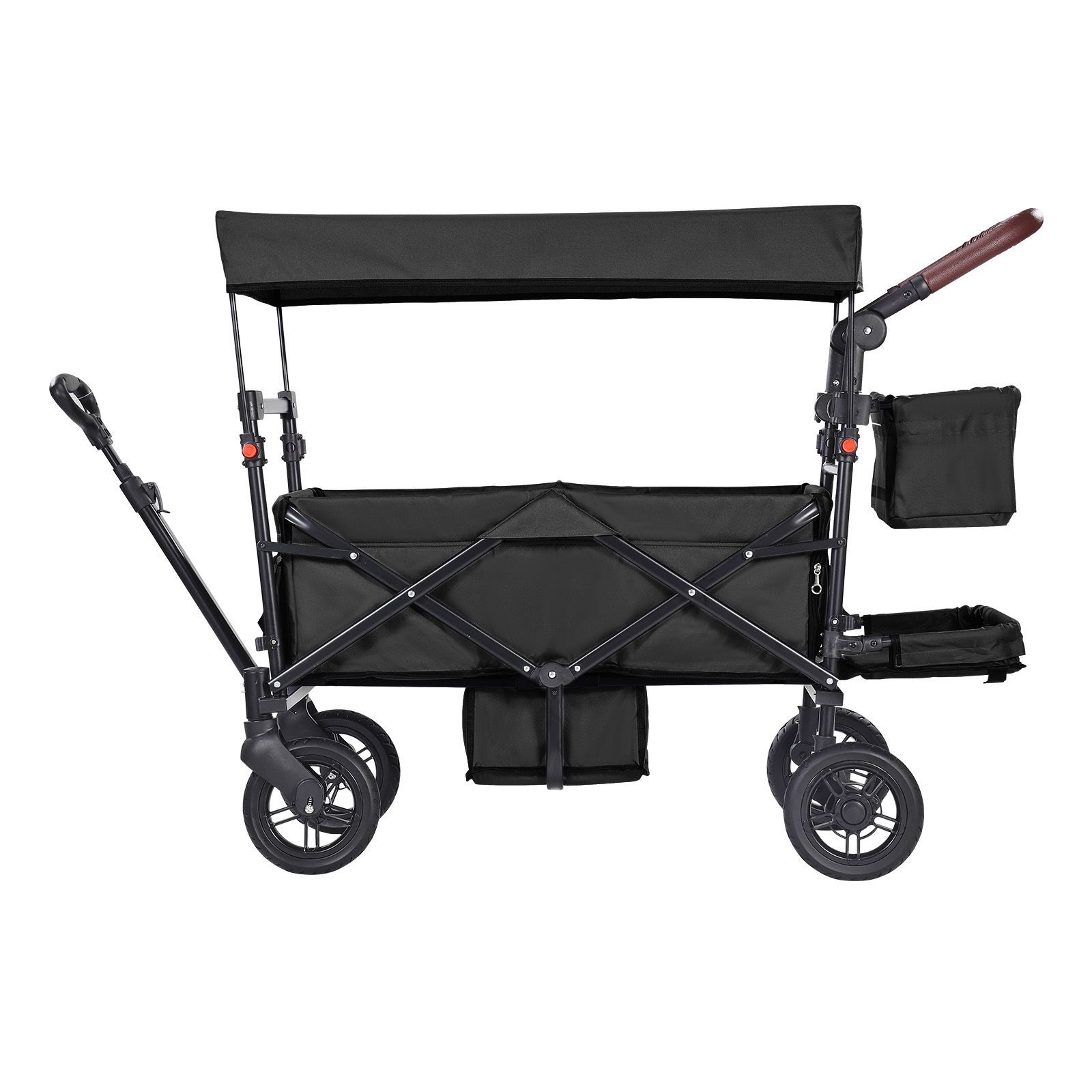 Wagon Stroller for 2 Kids, Push Pull Quad Collapsible Stroller/ Adjustable