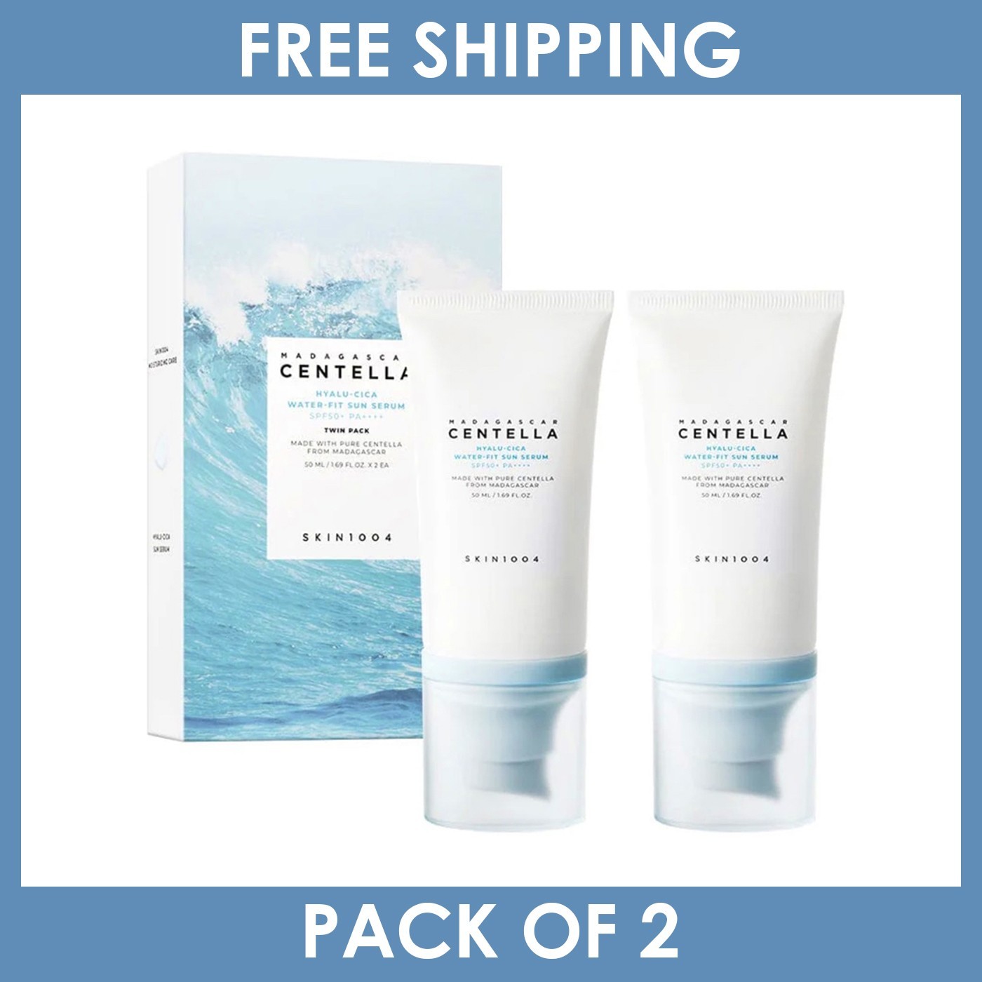 SKIN1004 Madagascar Centella Sun Serum SPF50+ PA++++ [ US Seller - Pack of 2 ]