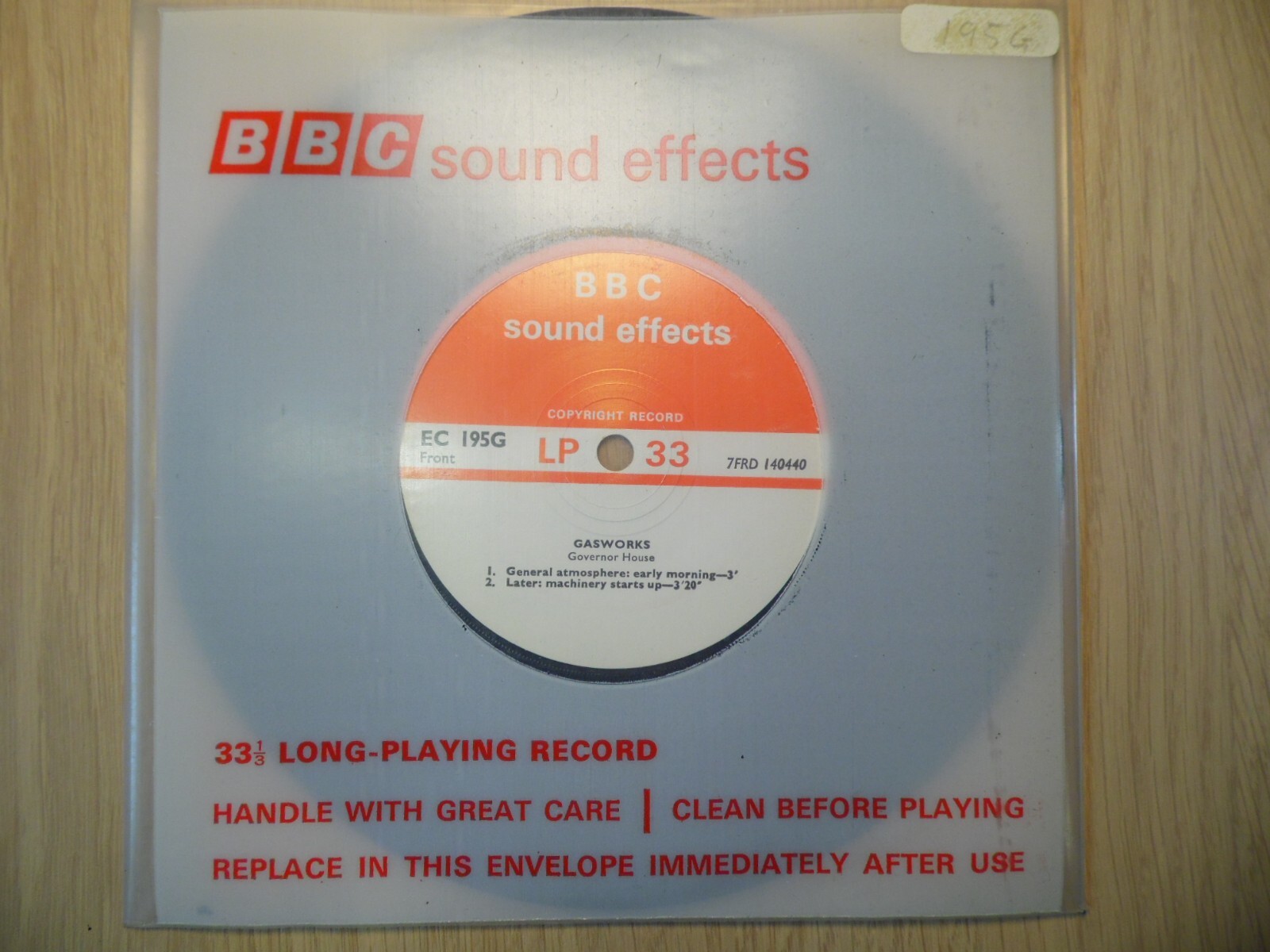 BBC Sound Effects Vinyl Record:  Gasworks:  Governor House, Retort, Atmosphere