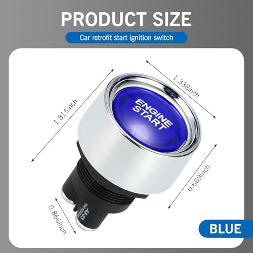 Car Engine Start Ignition Push Switch, 1.8" x 1.3" 12V 50A Keyless 1 PC Blue
