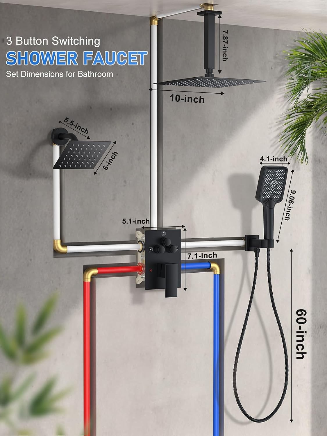 Shower Faucet Set, 10" Ceiling Mount Rainfall Shower System with 2 Rain Shower