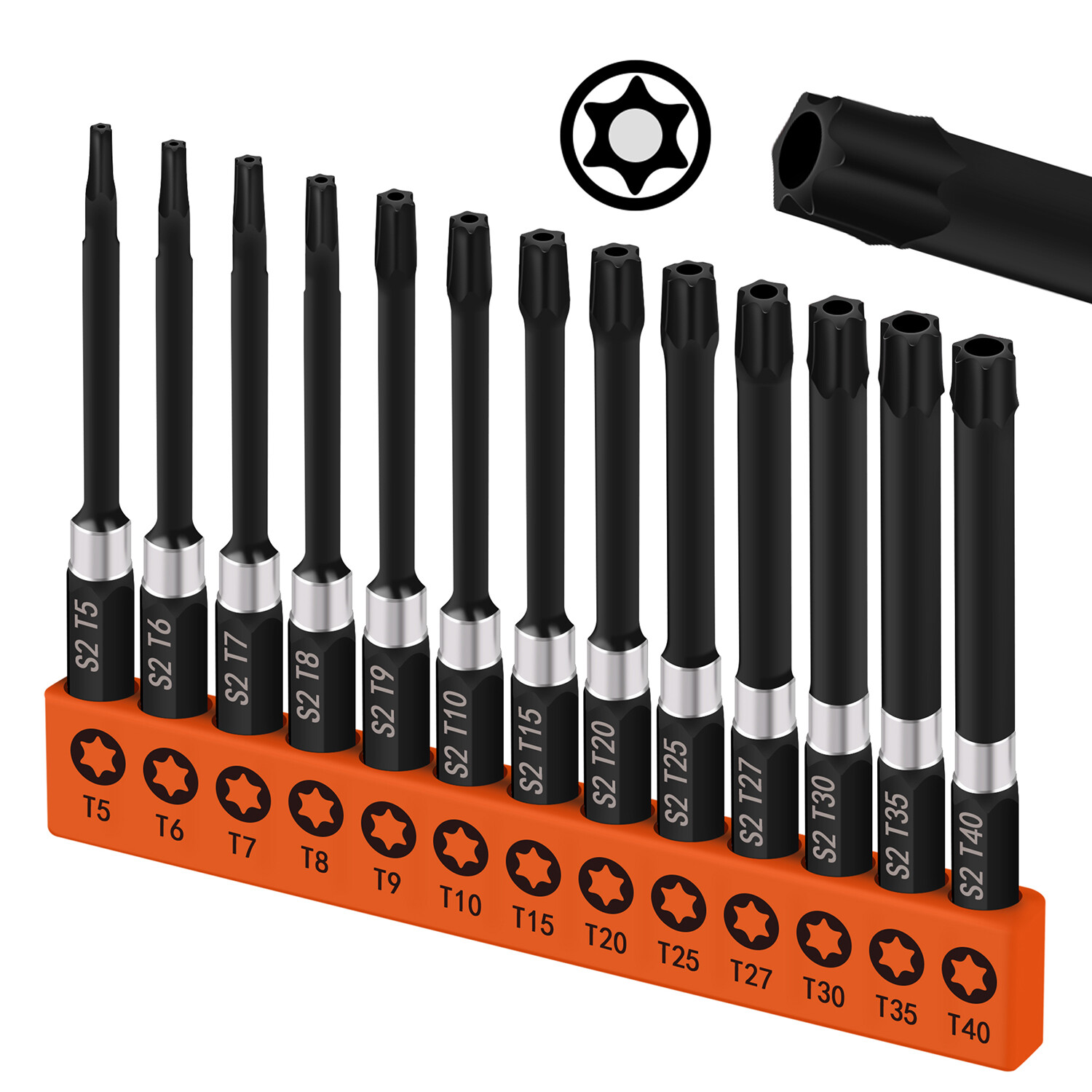 13Pc Magnetic Torx Screwdriver Bit Set Temper Proof Long Torque Sleeve T5-T40