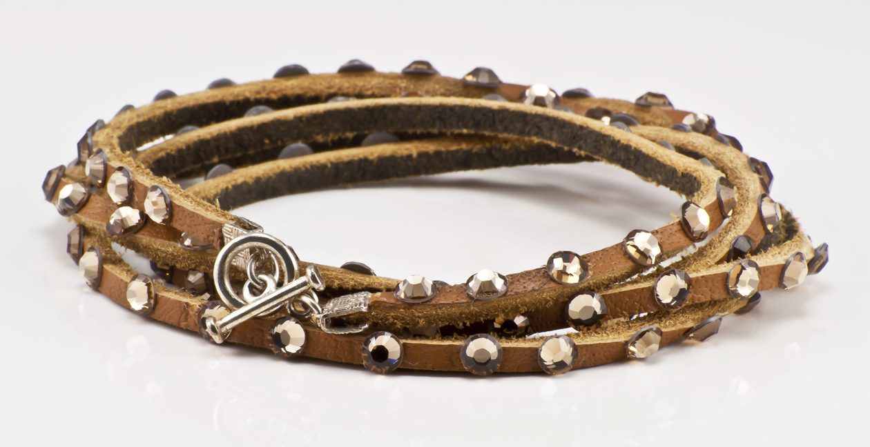 Swarovski Crystal multi wrap bracelet in Tan w/gold crystals