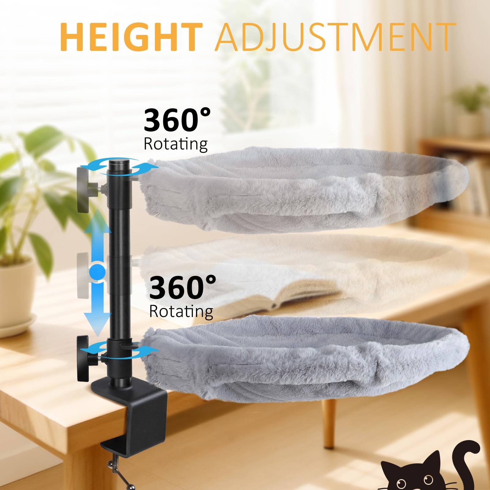 Topmart Double-Deck Cat Desk Bed with 360° Rotating & Adjustable Height, Cat Ham