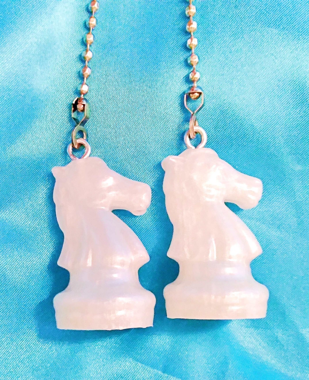 Set of Two ~ KNIGHT Chess WHITE IRREDESCENT ~ Ceiling Fan Pull Chains
