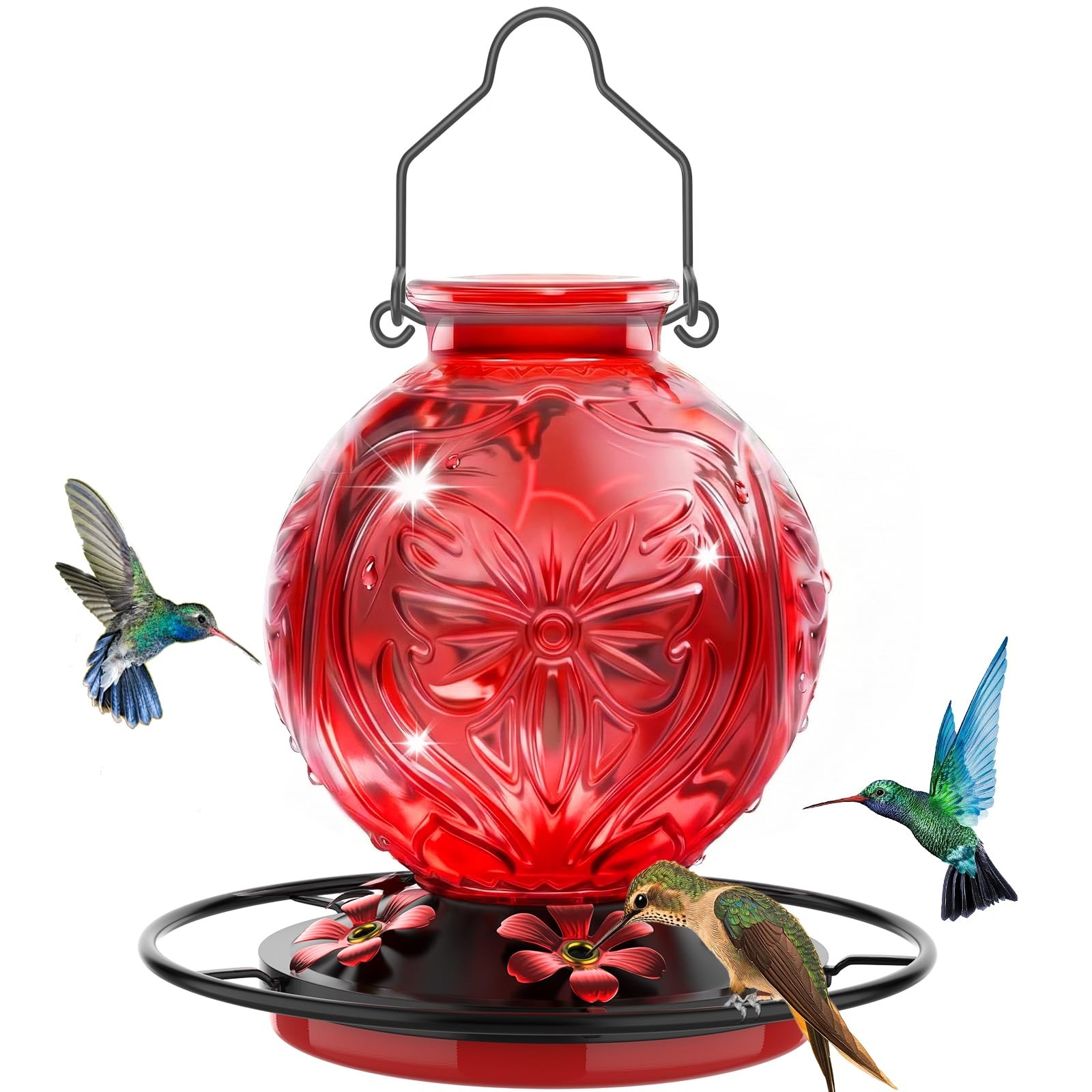 Glass Hummingbird Feeder for Outdoors Hanging 25Oz Humming Bird Nectar Red