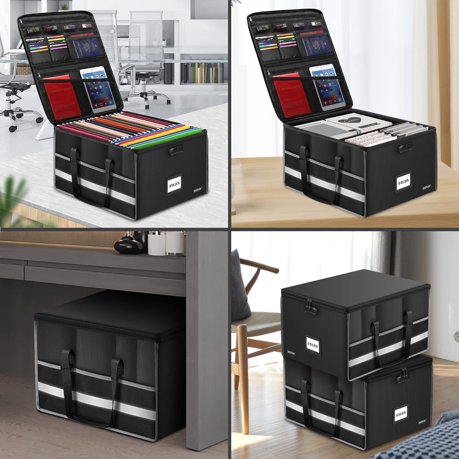 Fireproof Document Box with Lock, File Storage Organizer Box with Inserts ＆Me...
