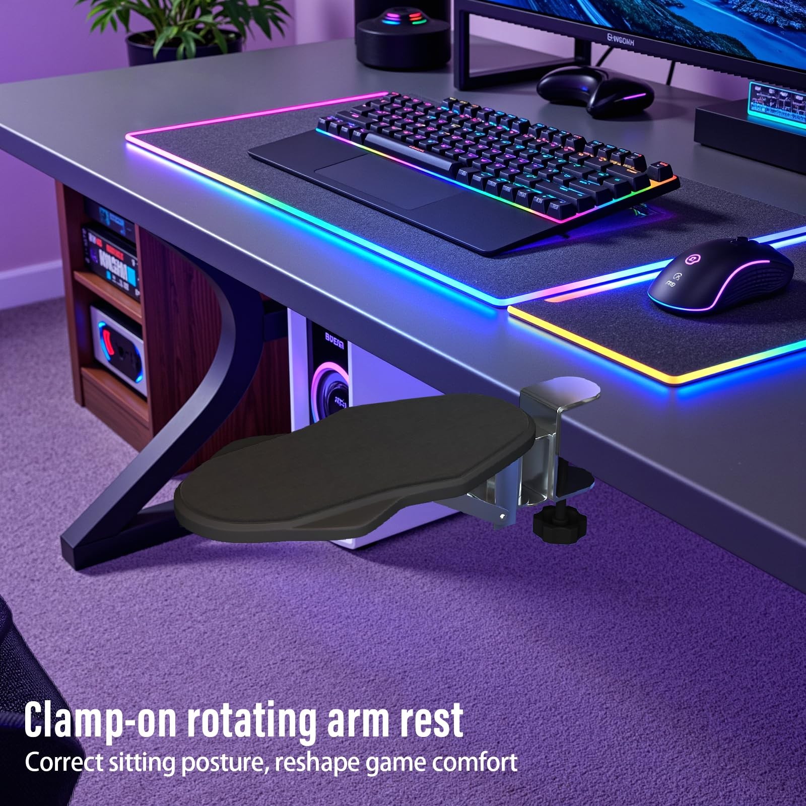 Black Foldable Rotatable Desk Arm Elbow Rest Support Computer Gaming Extender