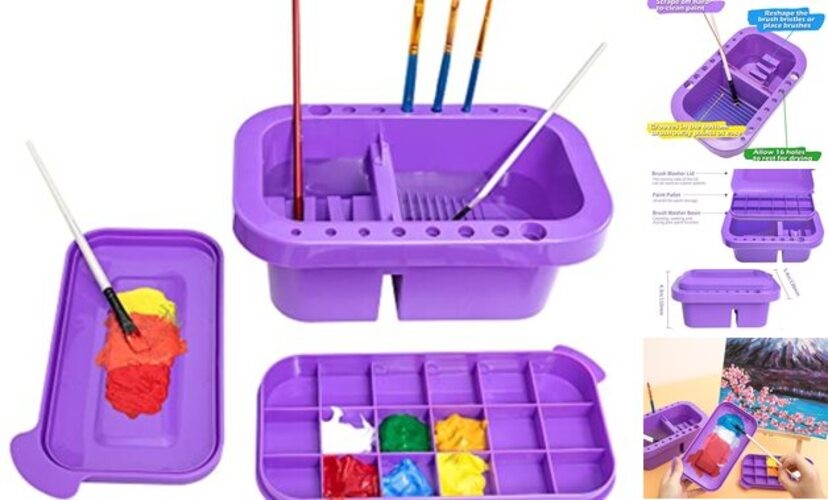Paint Brush Cleaner, Paint Brush Holder and Organizers with Palette for Purple