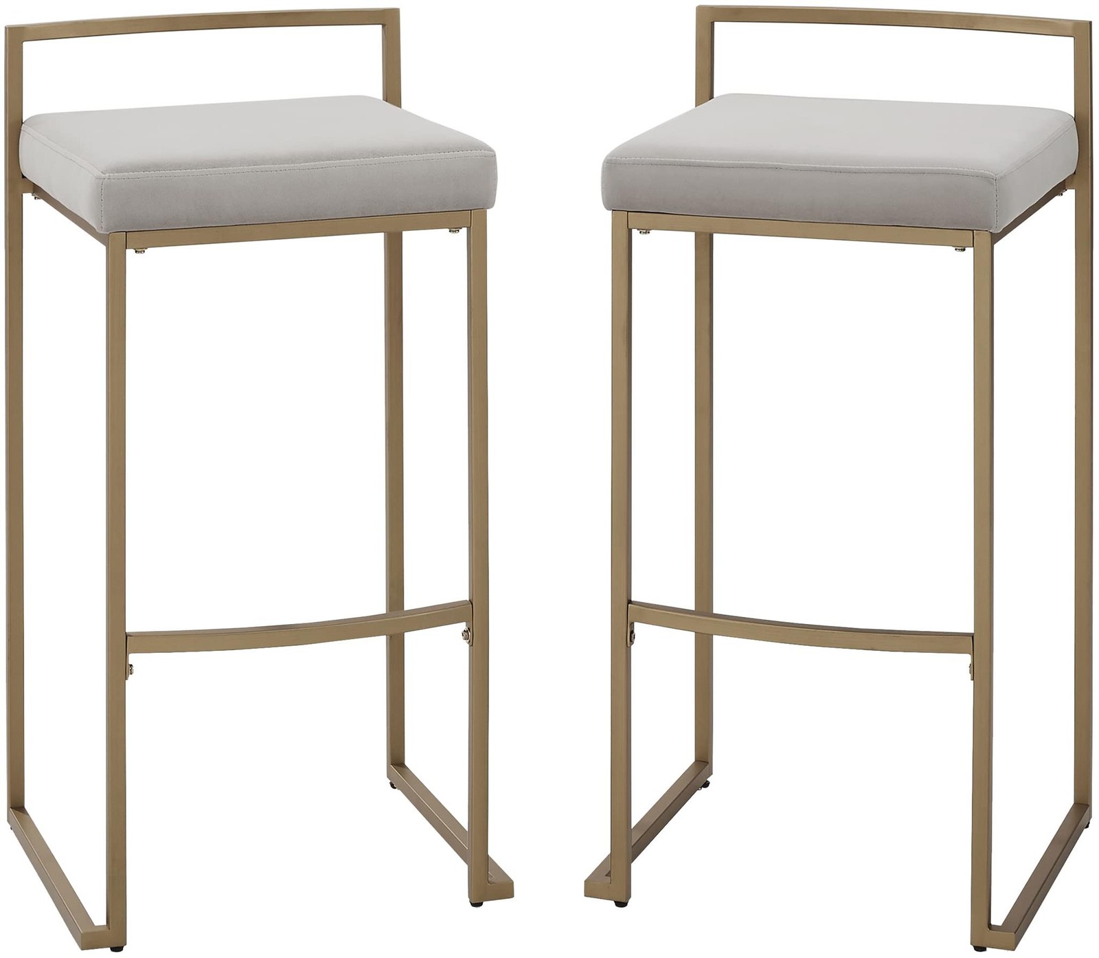 Crosley Furniture Harlowe Upholstered Seat Bar Stools Set of 2, Gray and Gold