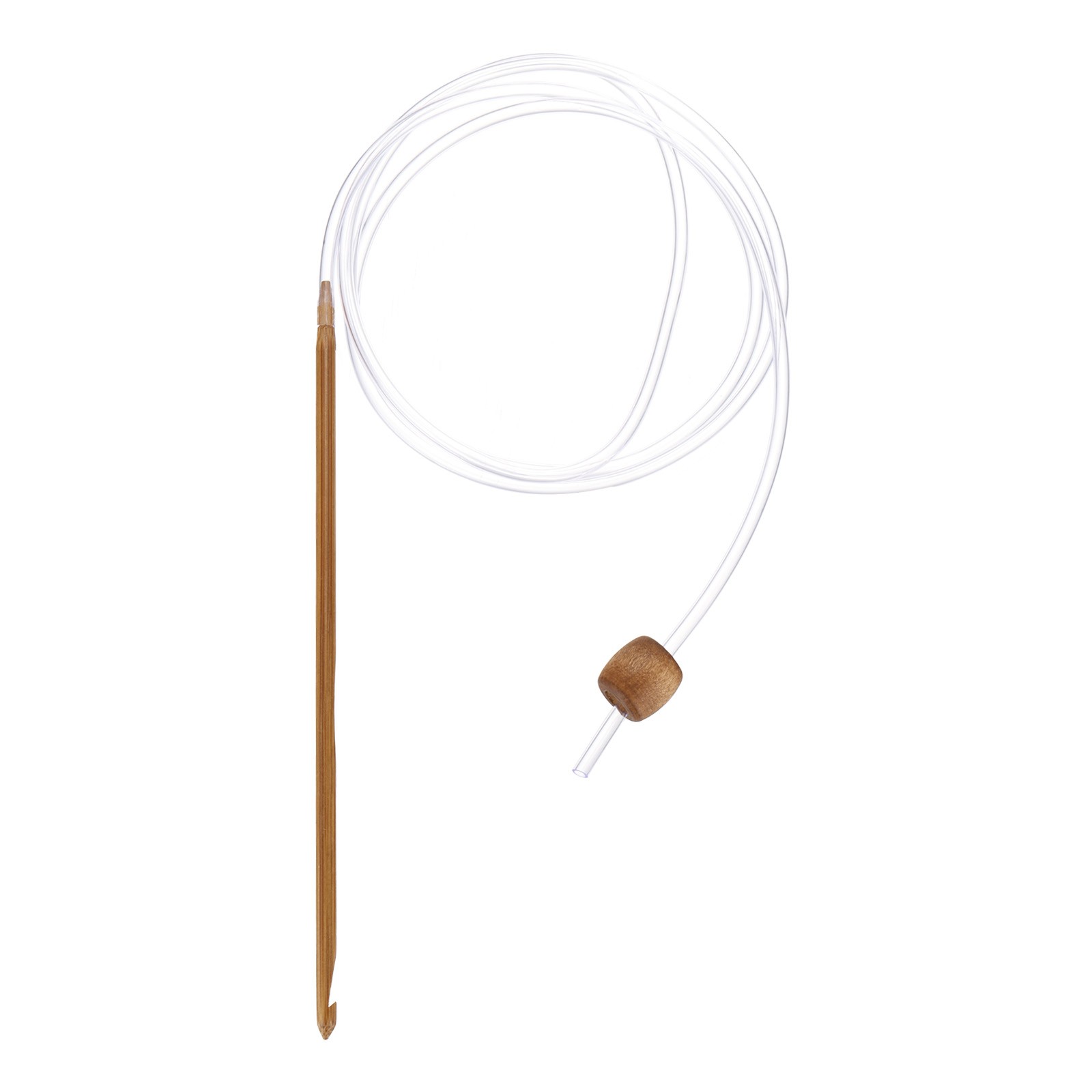 Bamboo Tunisian Circular Crochet Hook 4mm (US G/6) with Cable & Bead Brown