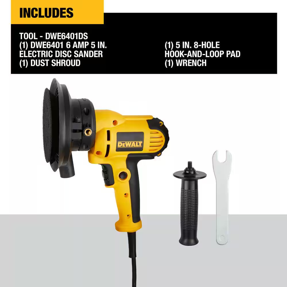 Dewalt 6 Amp Corded Variable Speed Disk Sander 5 in 8 Hole Hook Loop Pad