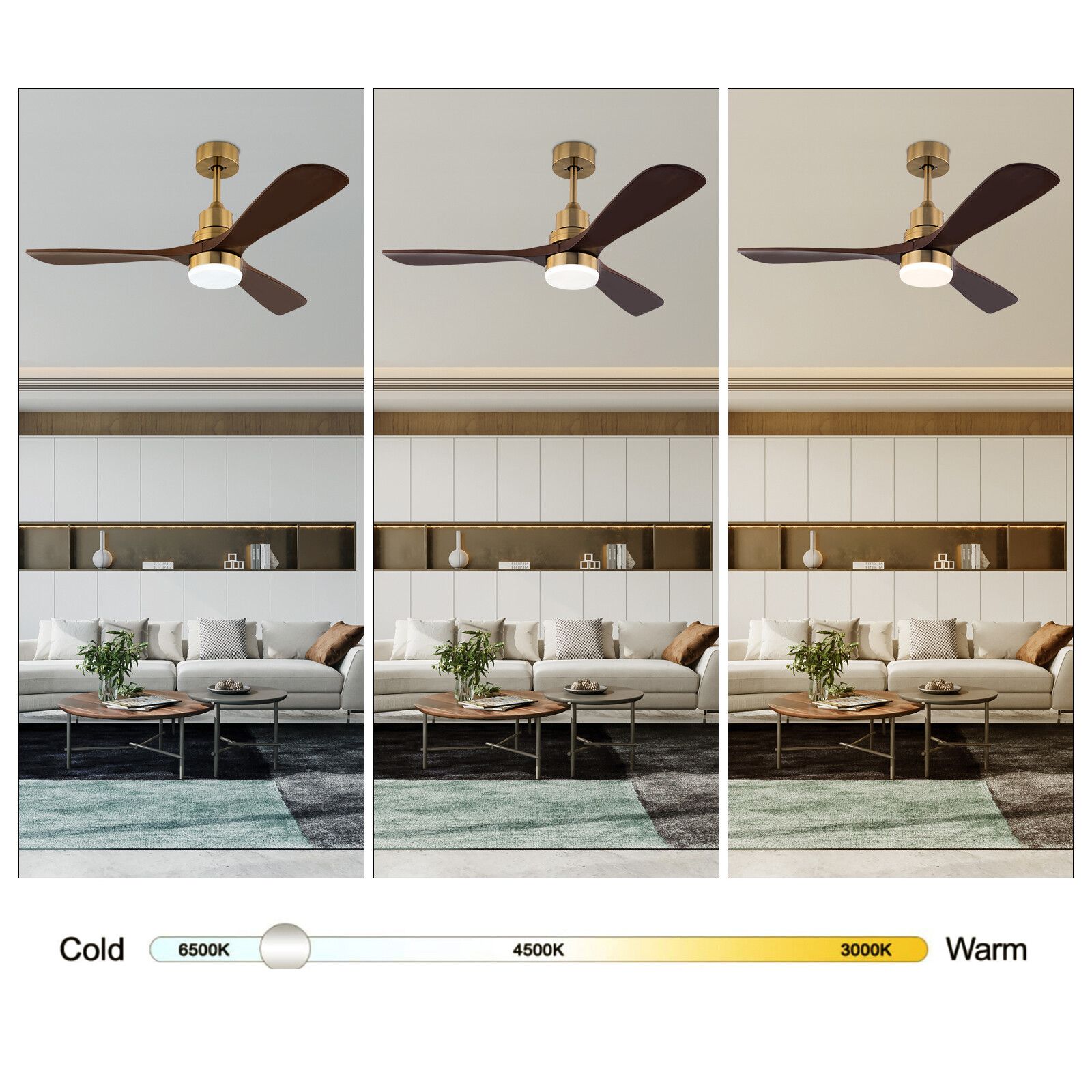 48 Inch 3 Colors LED Ceiling Fan Light w/ Remote Control Fan Light Timer 40W