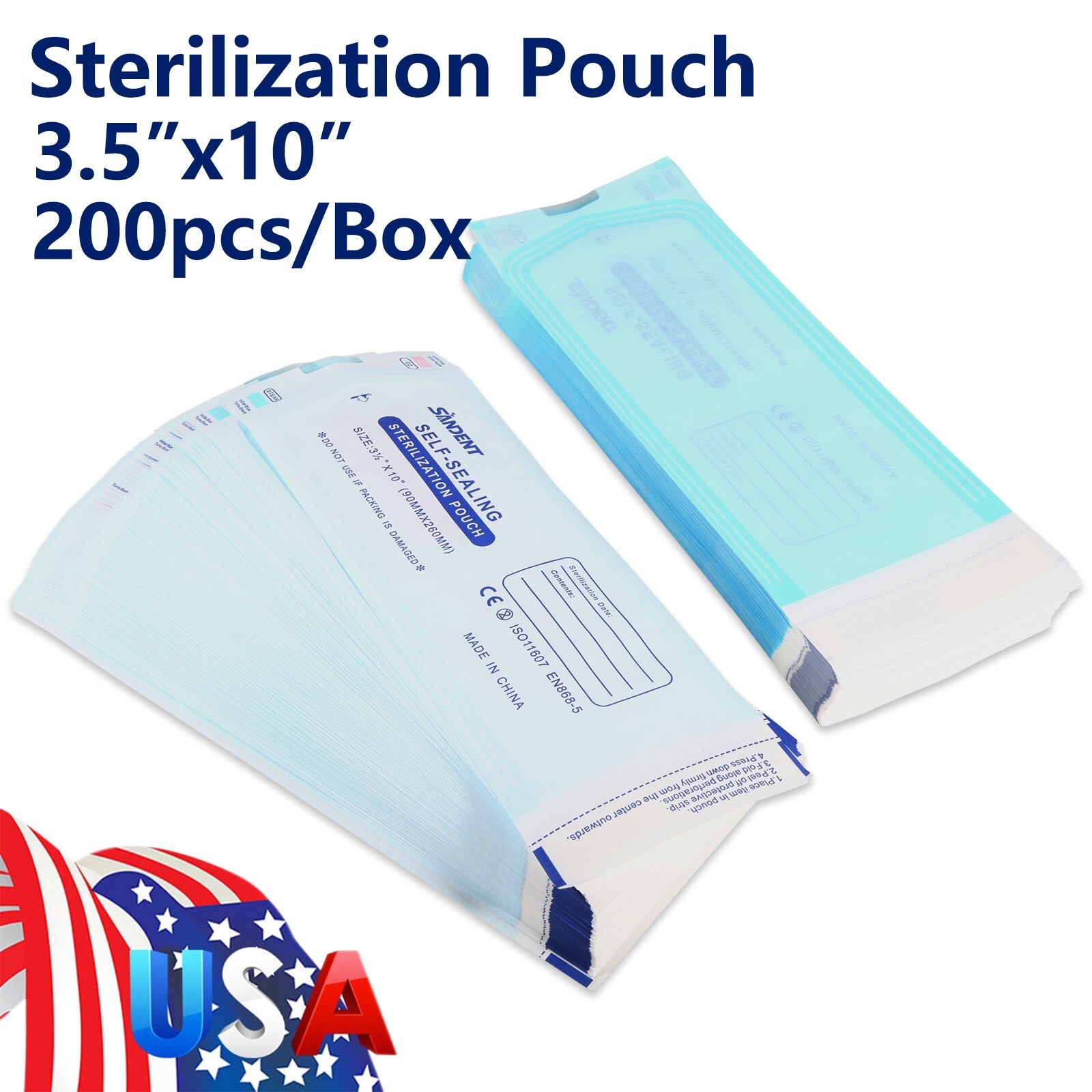 200 3.5" x 10" Self-Sealing Sterilization Pouch Sterilizer Bag Autoclave