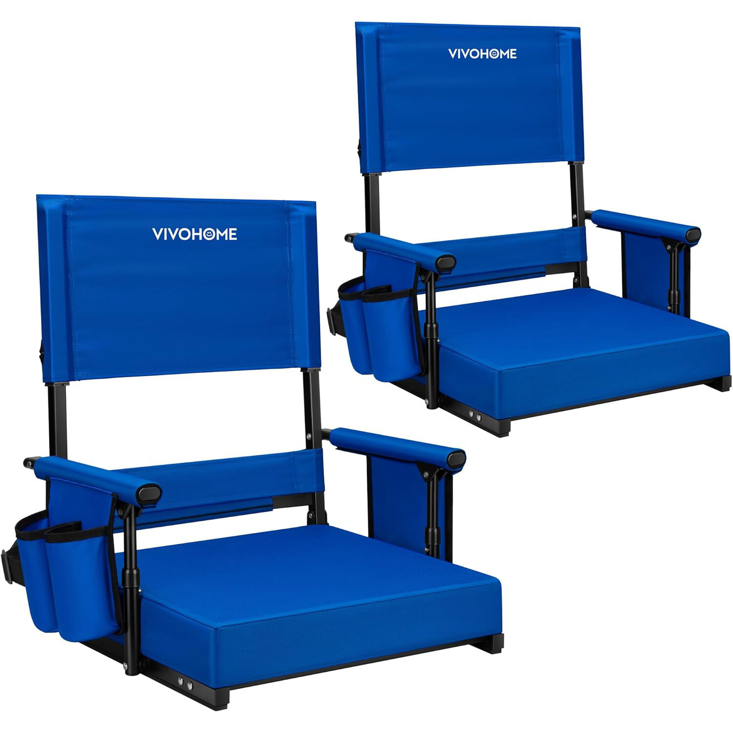 Portable Stadium Seats 2 Pack Height Adjustable High Back Bleacher Chairs Blue