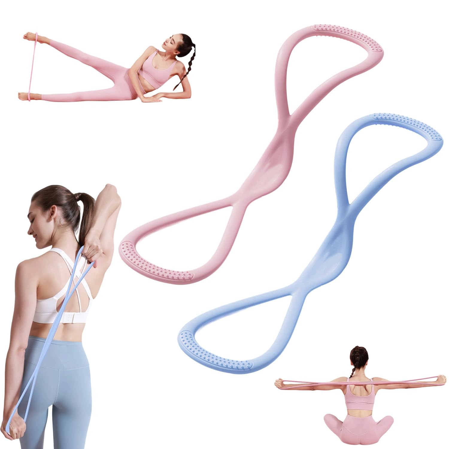 2Pack Figure 8 Resistance Band for Women Men, Non‑Slip Handles Exercise Band,...