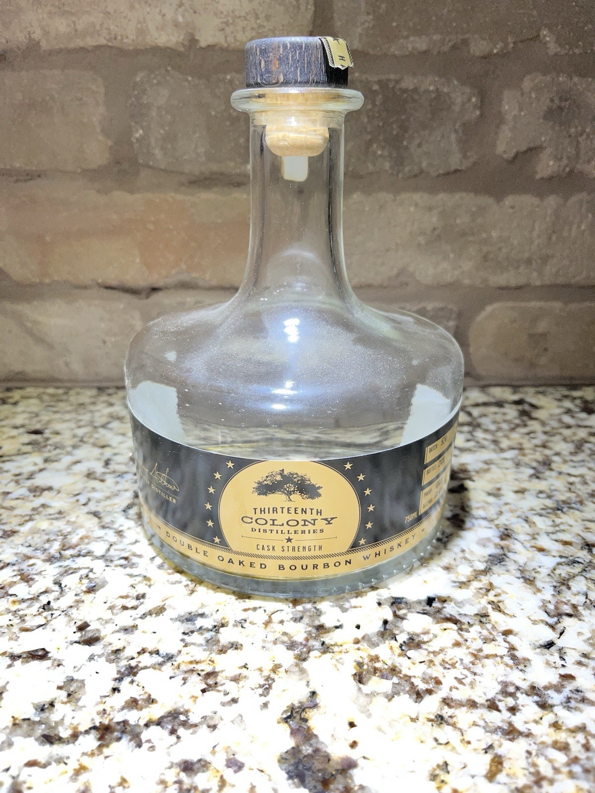 Thirteenth Colony Double Oak Cask Strength Bourbon Whiskey Empty Bottle