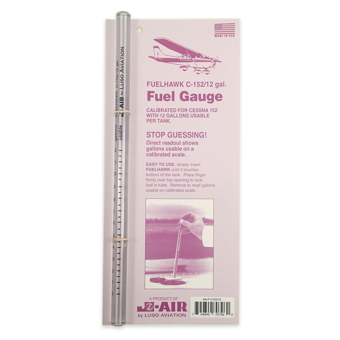 J-Air FUELHAWK C-152 12 gallon, Fuel Gauge Dip Stick Tube, Cessna Luso Aviation